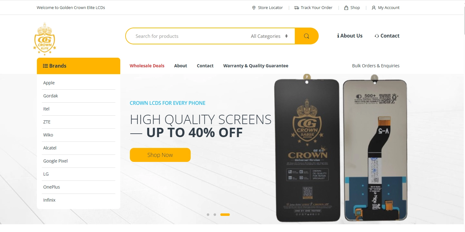 Golden Crown Elite LCDs E-Commerce Website