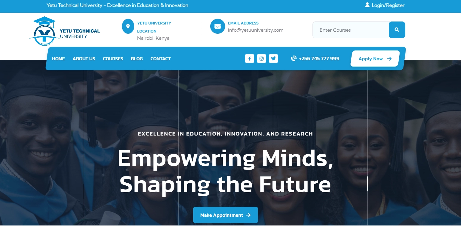 Yetu Technical University – Modern Educational Website Development